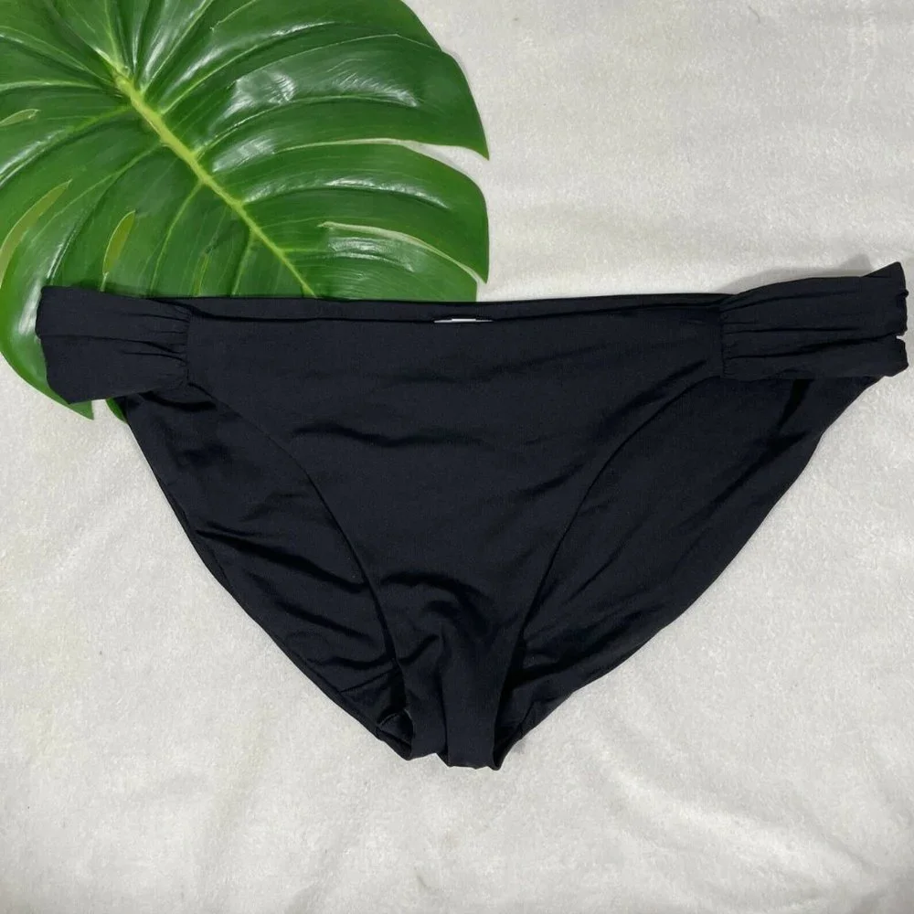 NEW $44 Becca Color Code Shirred‎ Black Bikini Bottoms [ SZ XL ] #3988